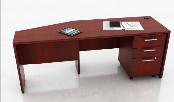 Custom Angled Desk with Mobile Pedestal Finished in Shiraz Cherry