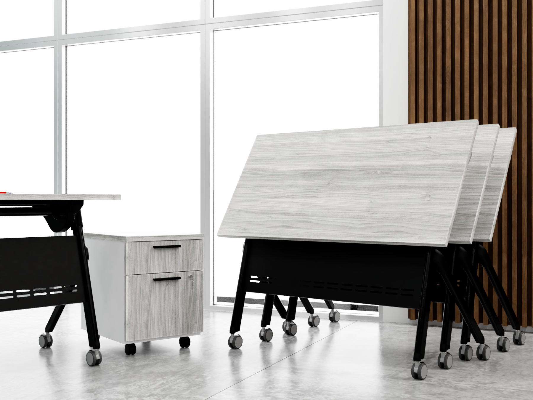 Tables stored in space-saving position