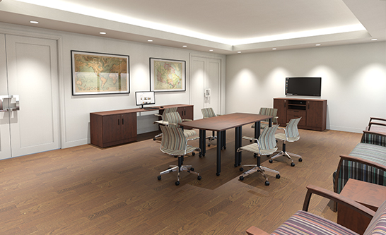 Mobile Training Table and Serving Credenzas In Dark Rum 