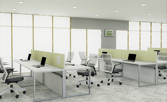 O Leg Desks With Laminate Panels and Tackboards In White 