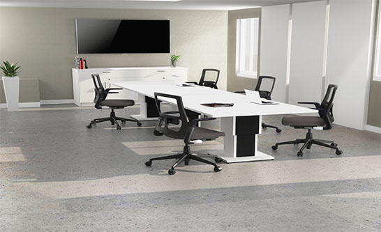 Custom Rectangle Pillar Base Table Finished In White and Black