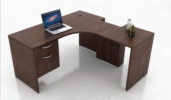 Custom L Shaped Desk with Cutout Finished in Brunito Cherry